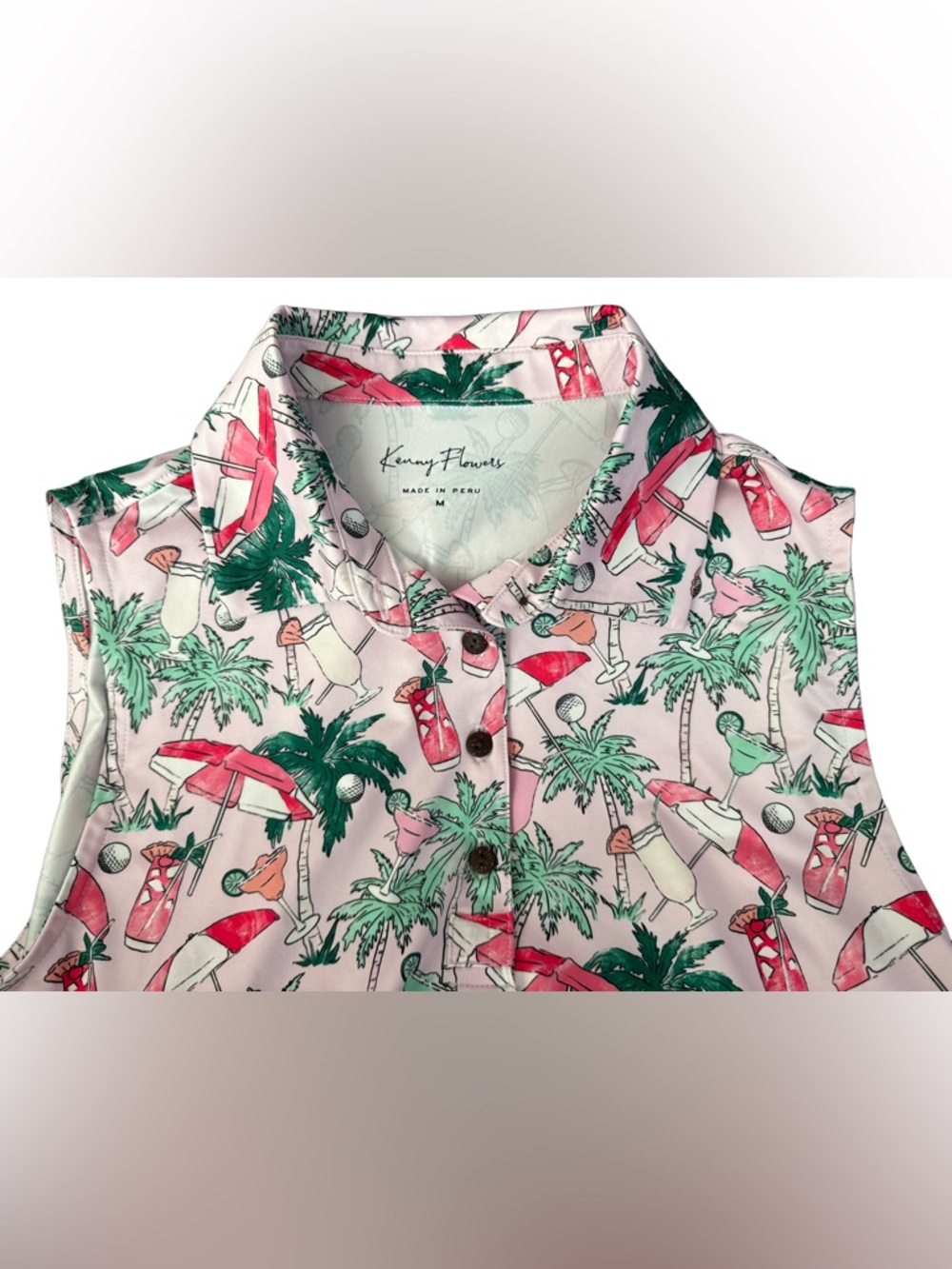 Kenny Flowers Tropical Sleeveless Golf Top Palm Print Size M